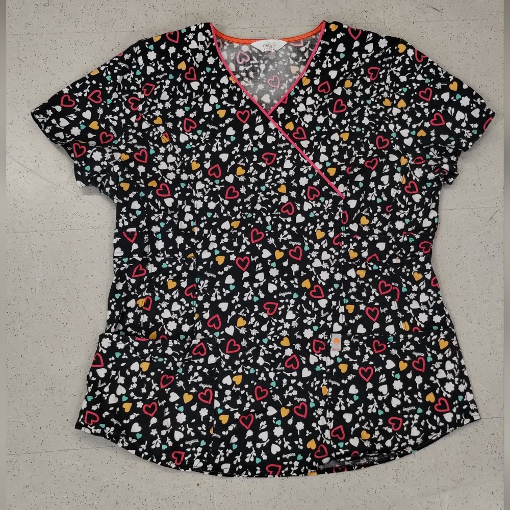 Code Happy LG Nurse short sleeve Scrub Pattern Flower Heart Love Hope Inspire - Picture 3 of 11